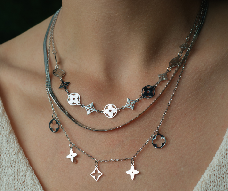 Clover Collection Necklace and Bracelet 316L Stainless Steel Trio