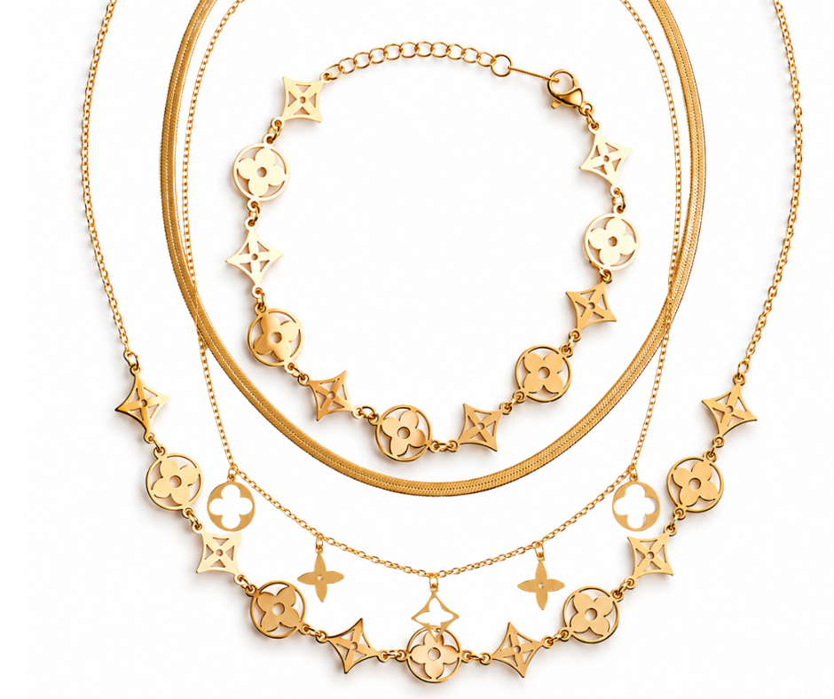 Clover Collection Necklace and Bracelet 316L Stainless Steel Trio