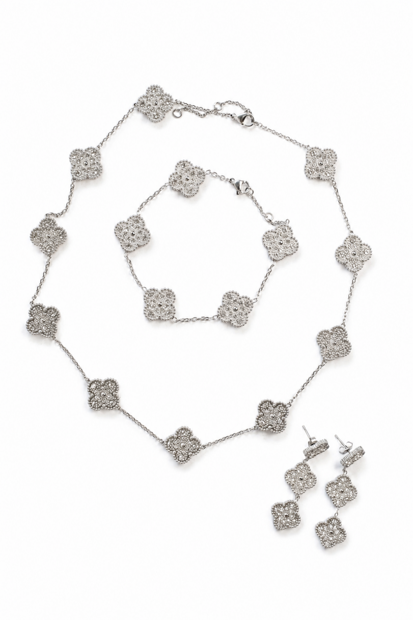 Infinite Glow 2 Sided Crystal 316L Stainless Steel Clover Collection