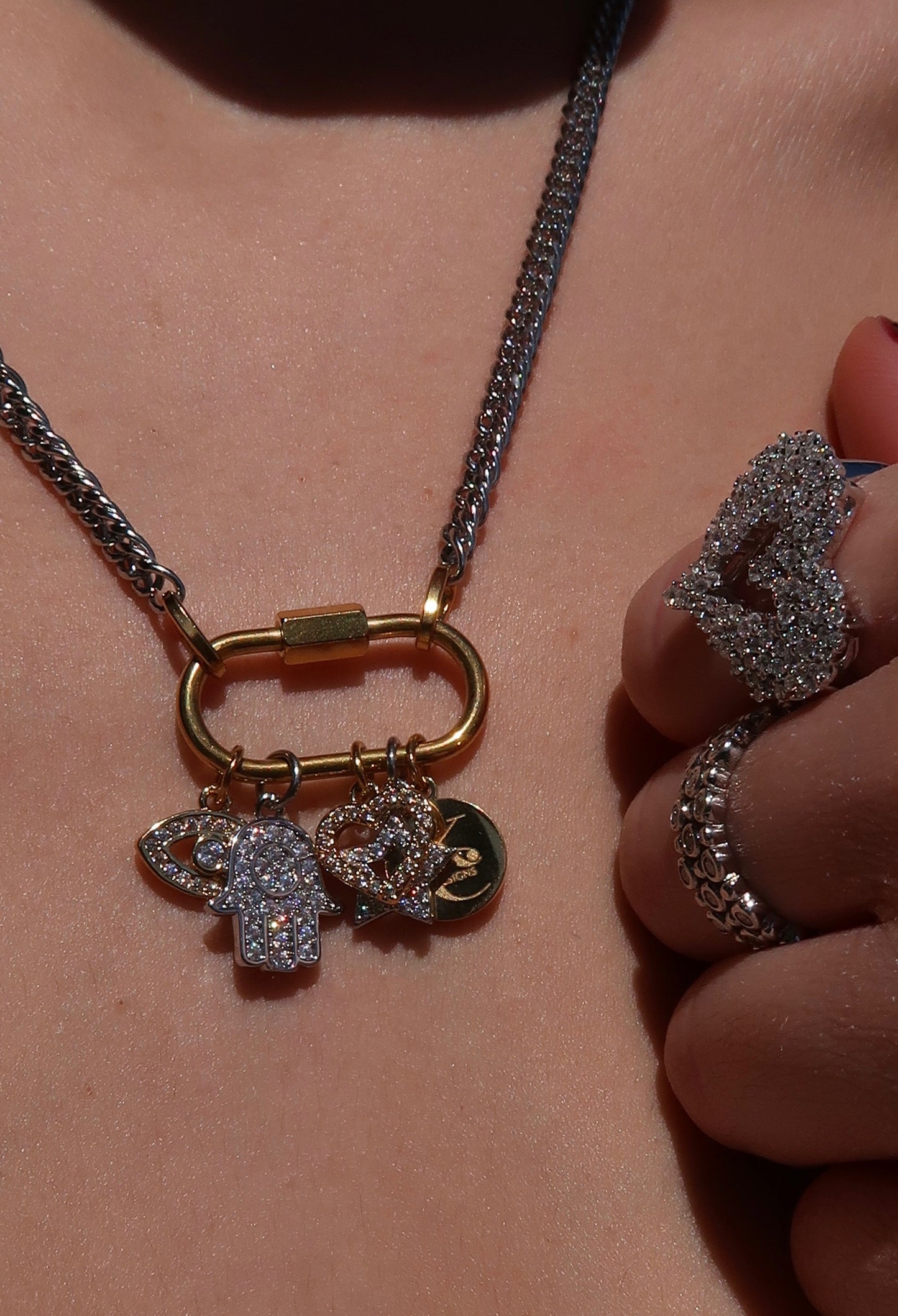 Charmed Life 5 Charm Two Tone 316L Stainless Steel Necklace