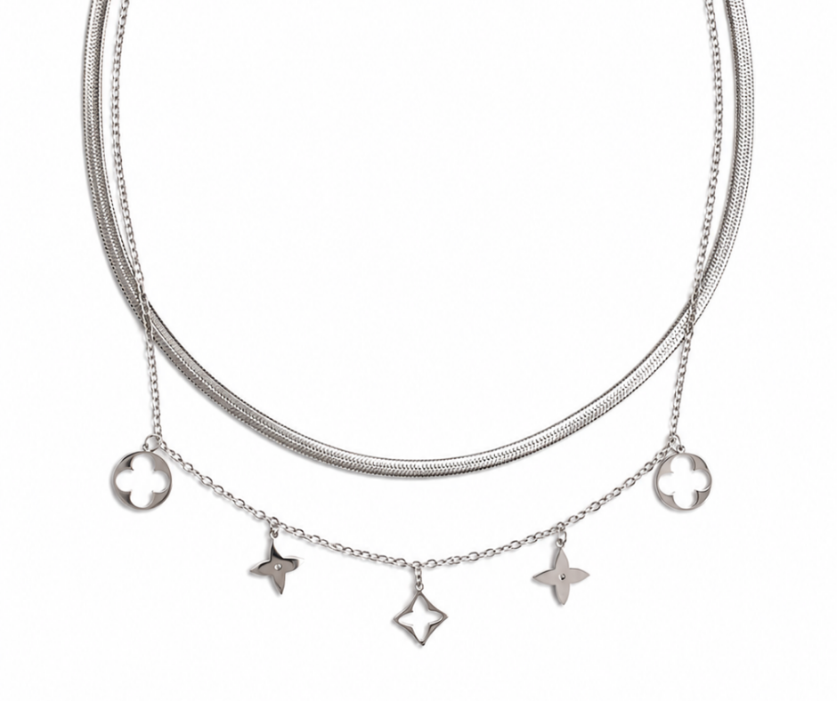 Clover Collection Necklace and Bracelet 316L Stainless Steel Trio