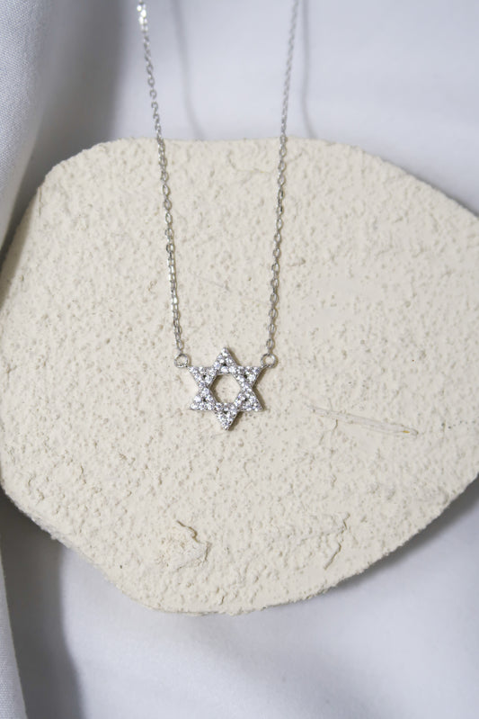Star of David .925 Sterling Silver  Crystal Necklace