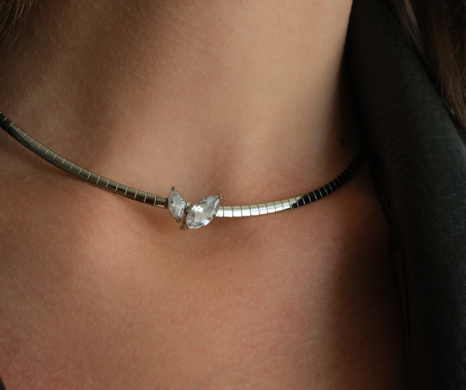 Kiss Me in NY Omega Crystal 316L Stainless Steel Adjustable Necklace