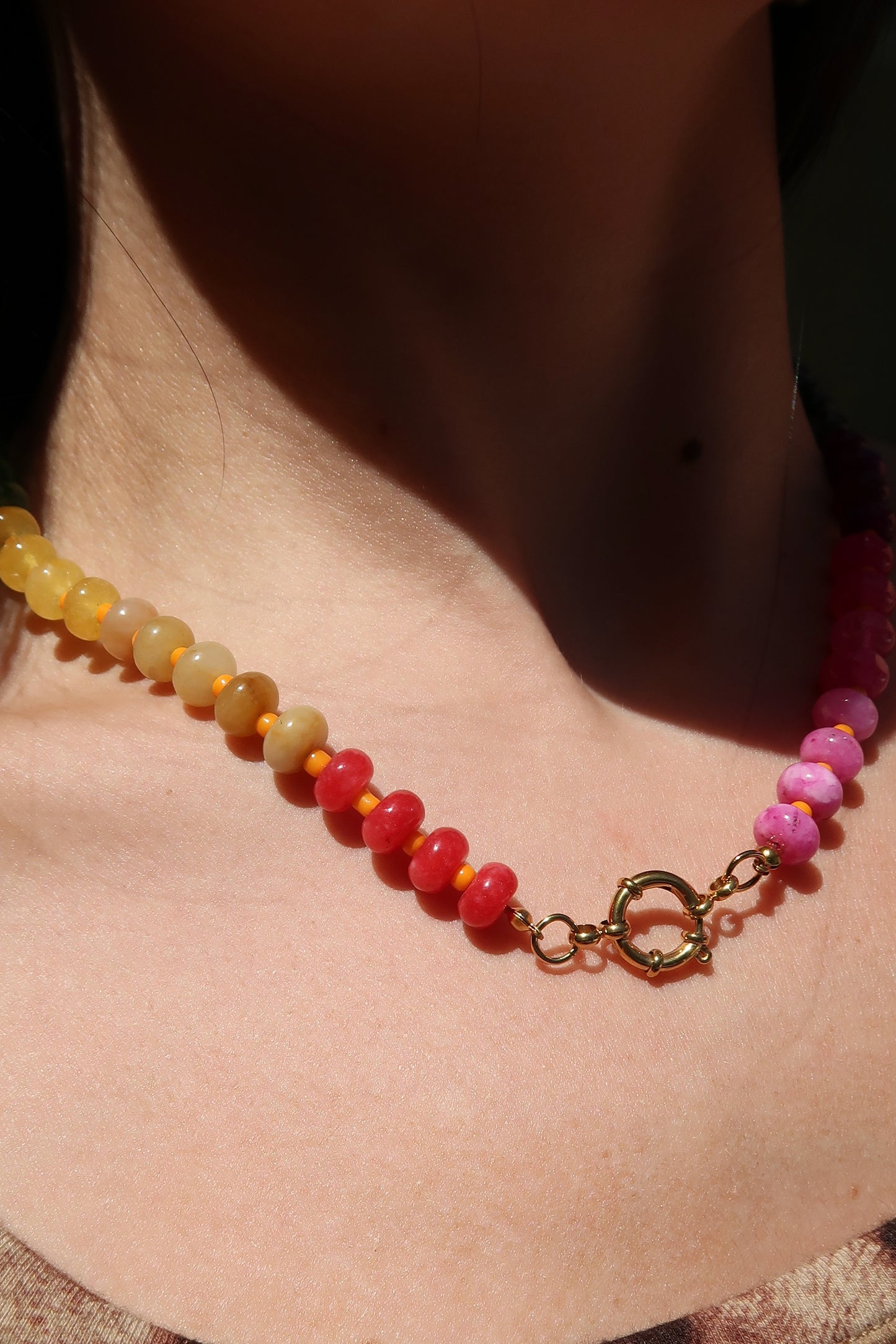 Maui Sunset Natural Stone 316L Stainless Steel Necklace