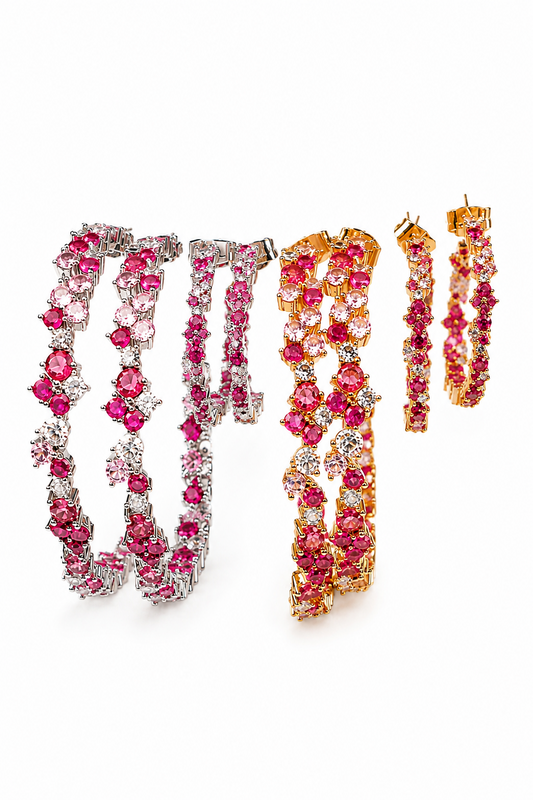 10 Years in Bloom 316L Stainless Steel Pink Crystal Floral Hoops