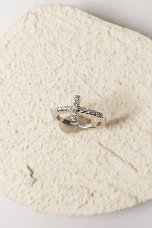 Halo .925 Sterling Silver Crystal Cross Moissanite Ring