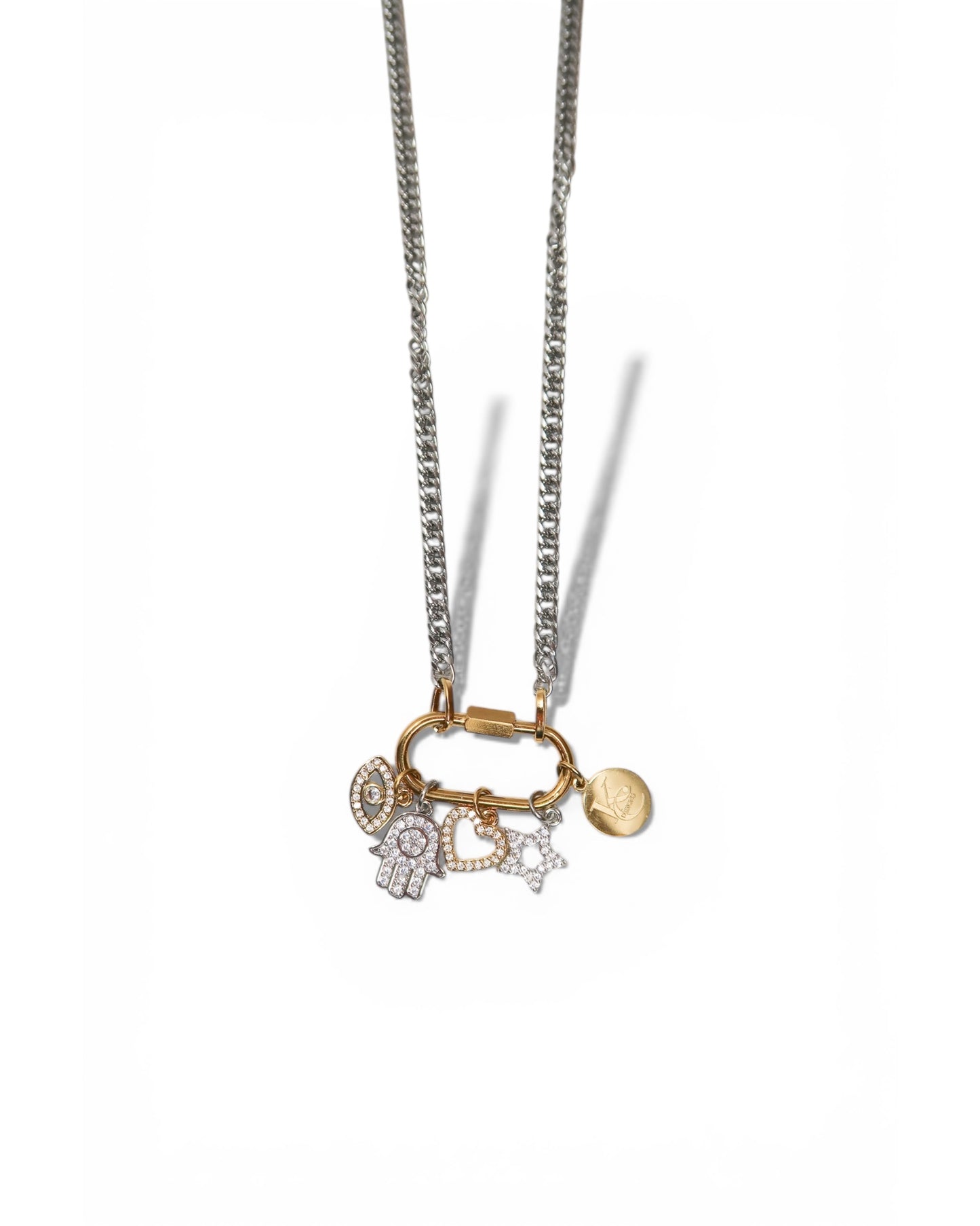 Charmed Life 5 Charm Two Tone 316L Stainless Steel Necklace