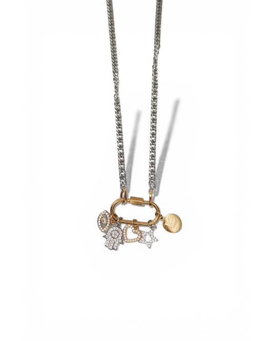 Charmed Life 5 Charm Two Tone 316L Stainless Steel Necklace