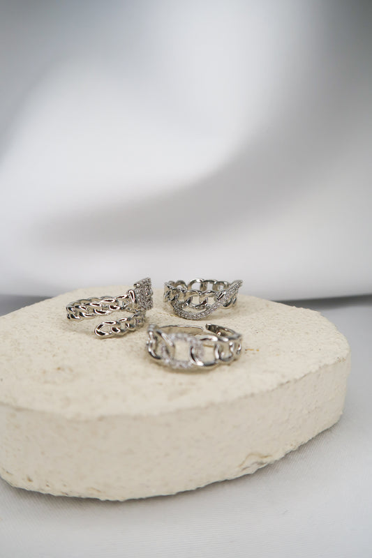 Chained Silver Ring Trio 316L Stainless Steel