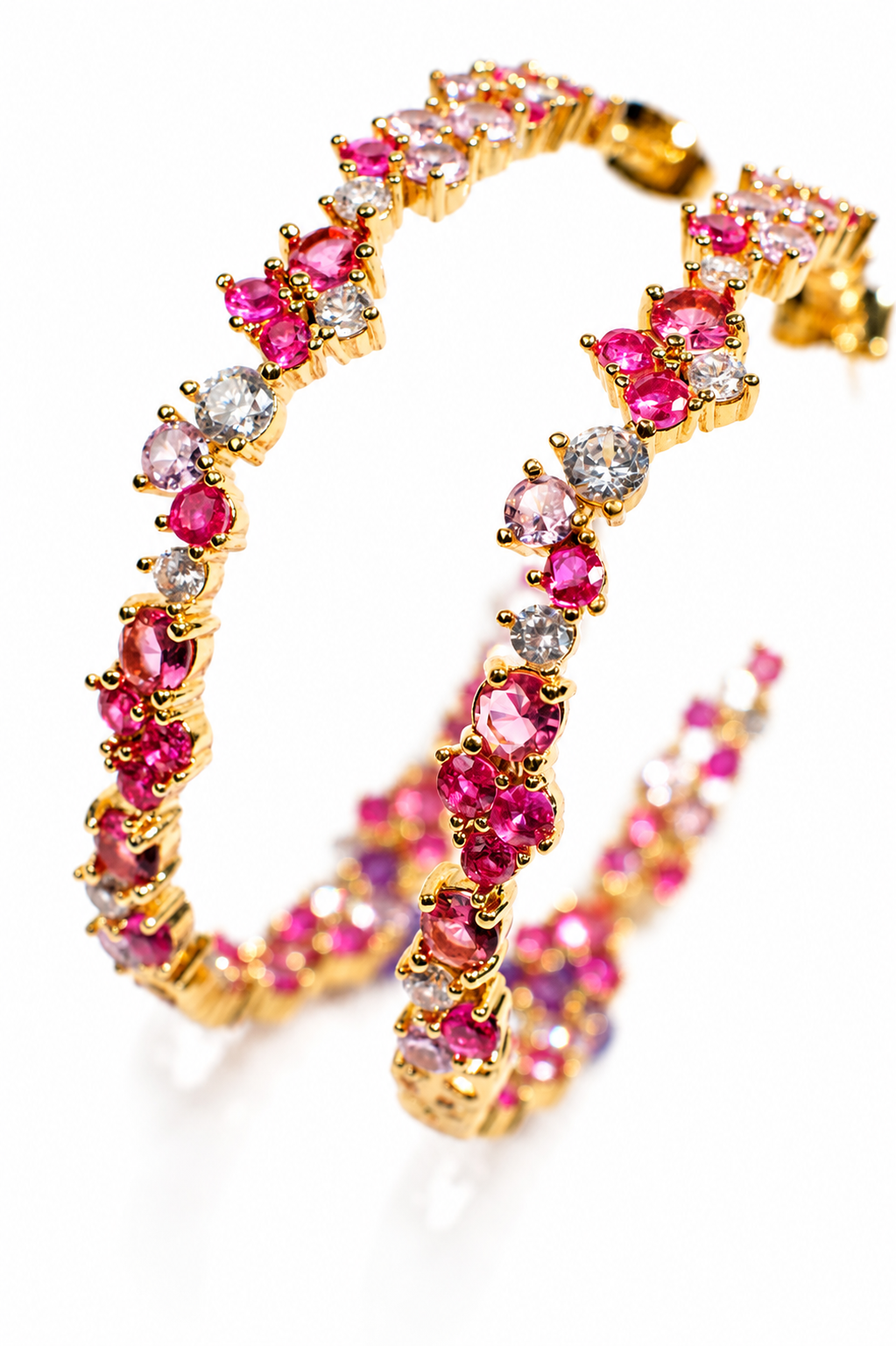 10 Years in Bloom 316L Stainless Steel Pink Crystal Floral Hoops