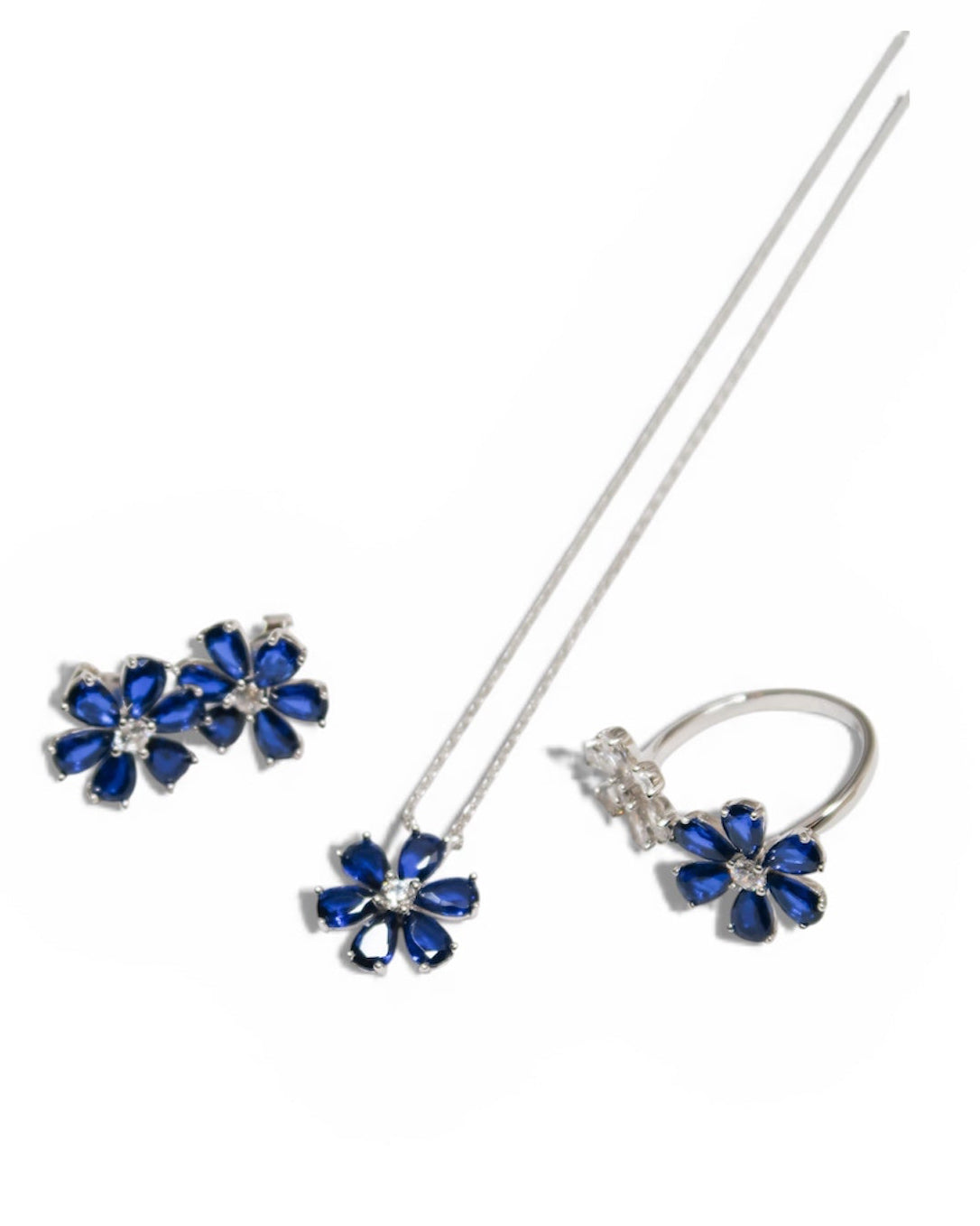 Daisy Sapphire Necklace and Earring .925 Sterling Silver