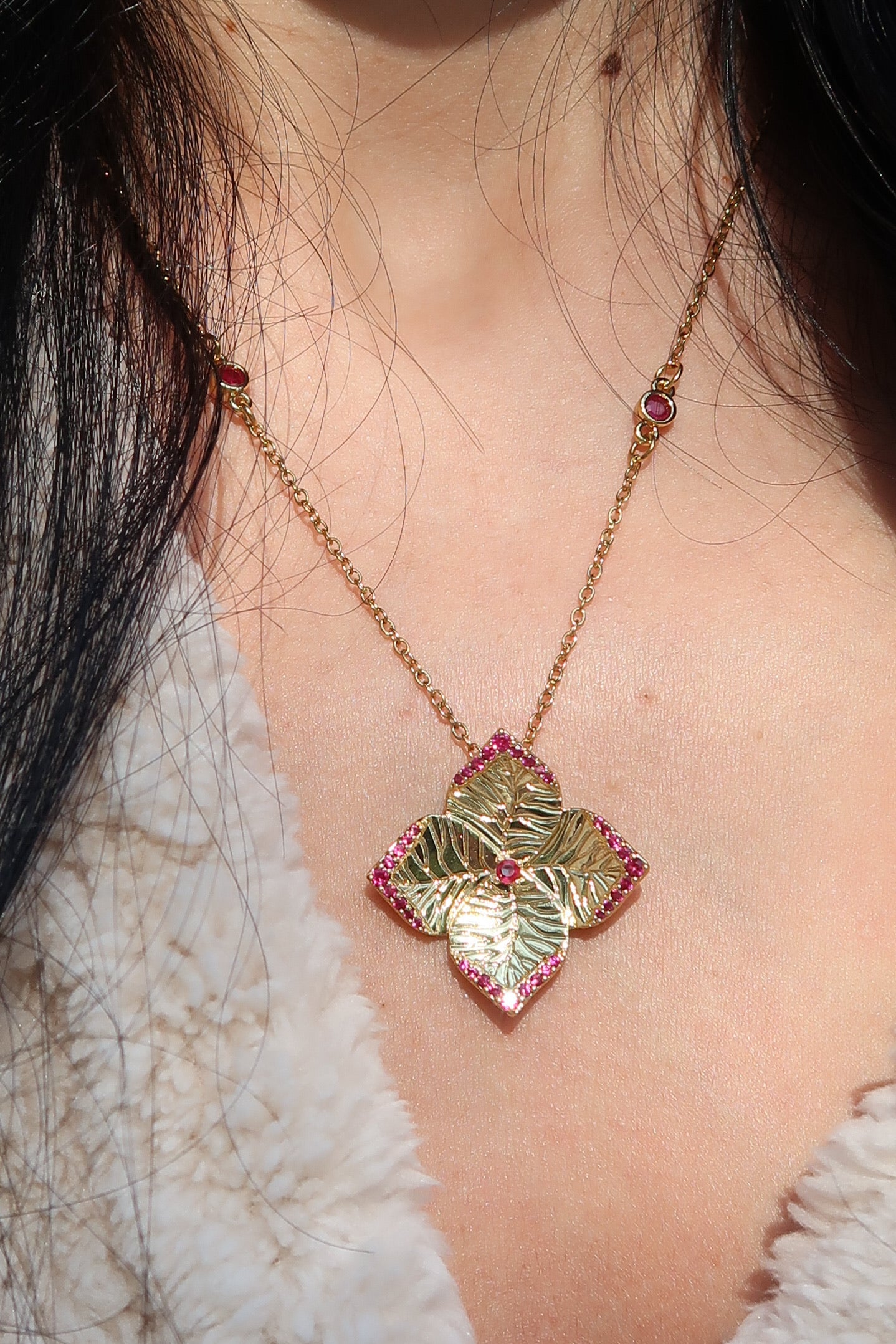 Luxe Petal Radiance Pink Crystal 316L Stainless Steel Necklace and Earrings Duo