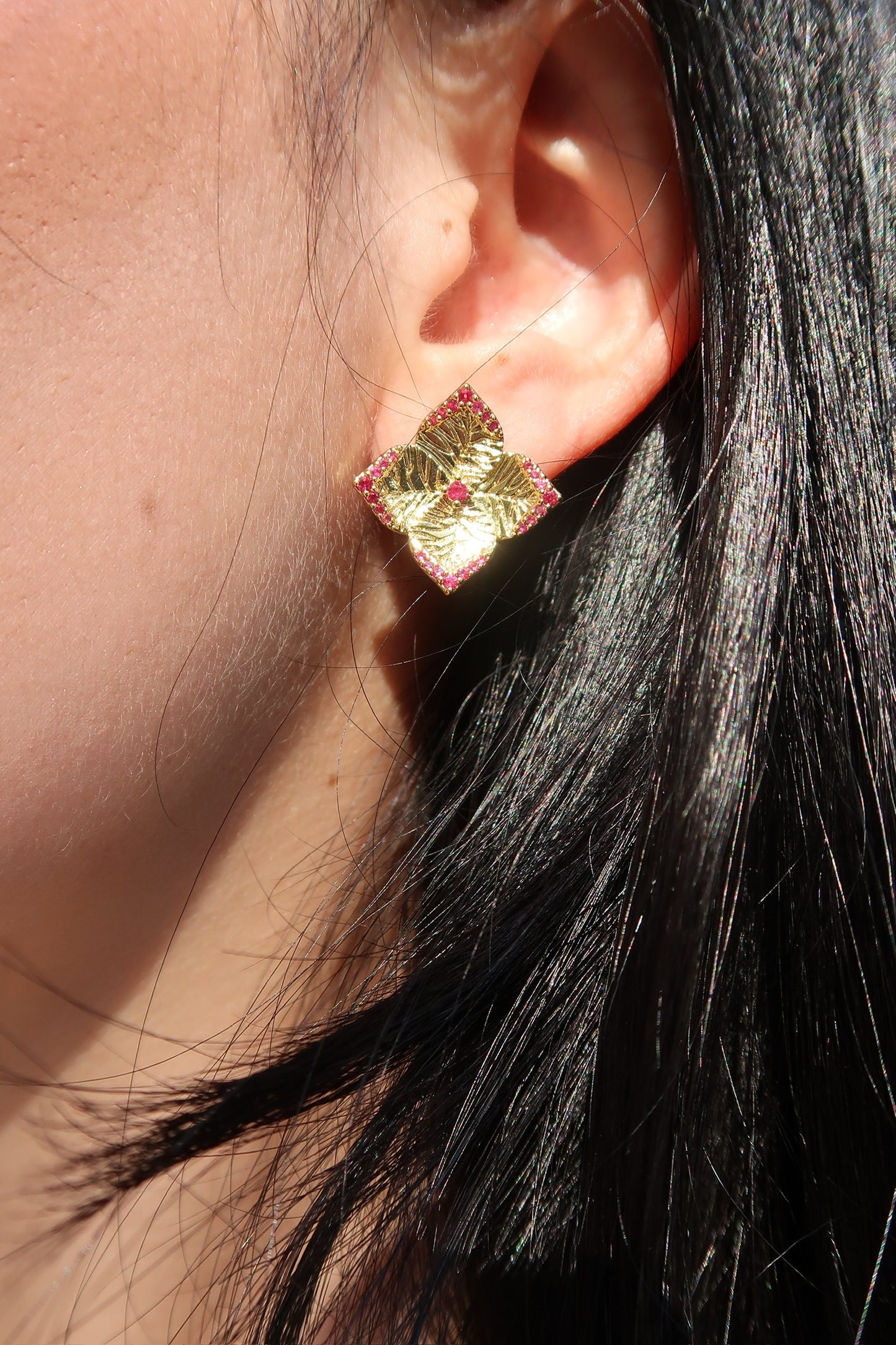 Luxe Petal Radiance Pink Crystal 316L Stainless Steel Necklace and Earrings Duo