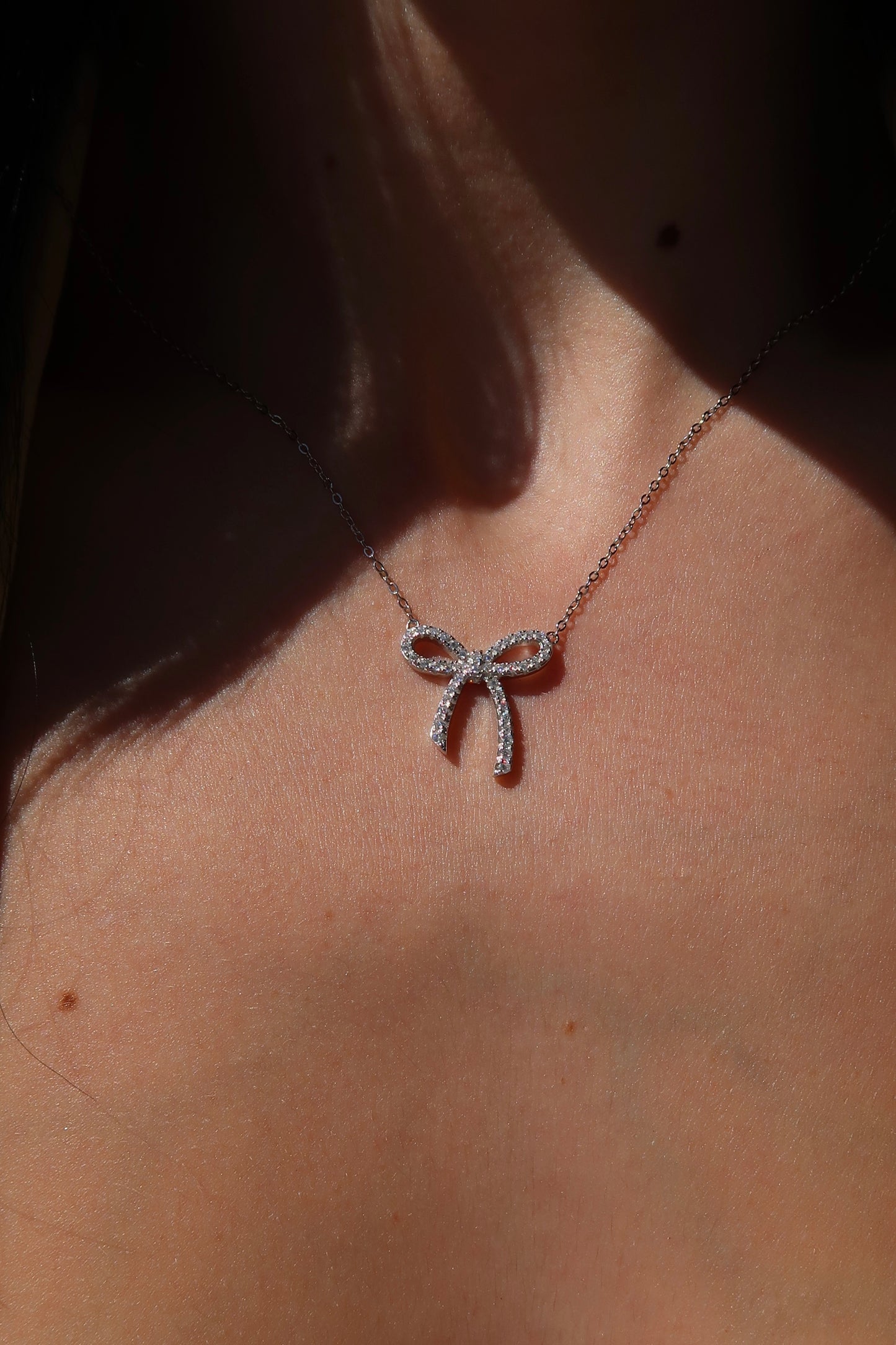 Tied With Love .925 Sterling Silver Moissanite Necklace FREE MAGNET CLASP