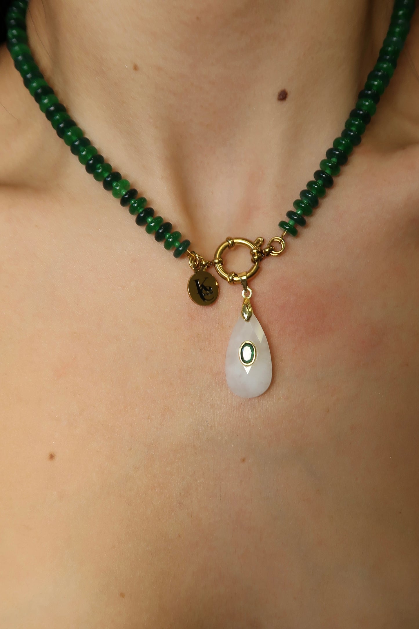 Report Card Natural Stone 316L Stainless Steel Charm