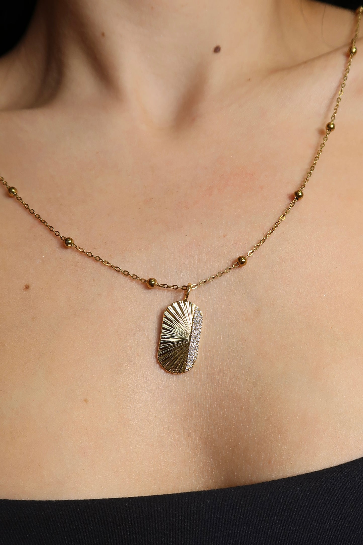 Recess Crystal Dog Tag 316L Stainless Steel Charm