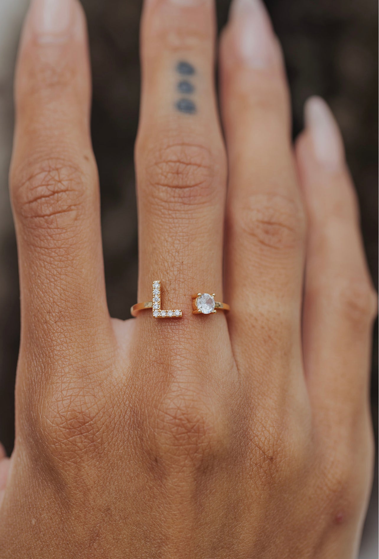 Crystal Initial 316L Stainless Steel Ring