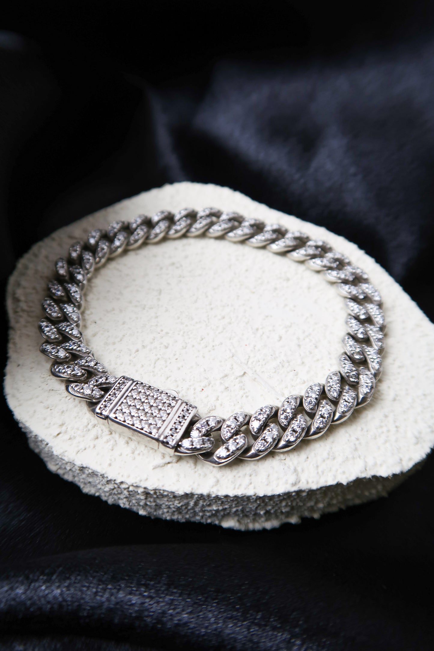 Frosted Cuban Link Moissanite .925 Sterling Silver Bracelet