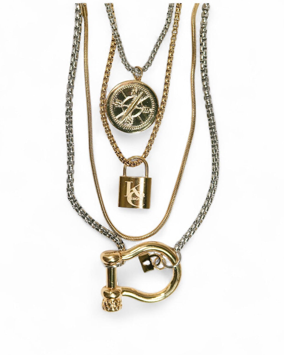 Edgy2.0 316L Stainless Steel Pendant 4 Piece Necklace Layering Set