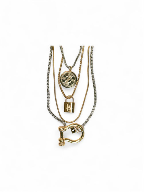 Edgy2.0 316L Stainless Steel Pendant 4 Piece Necklace Layering Set