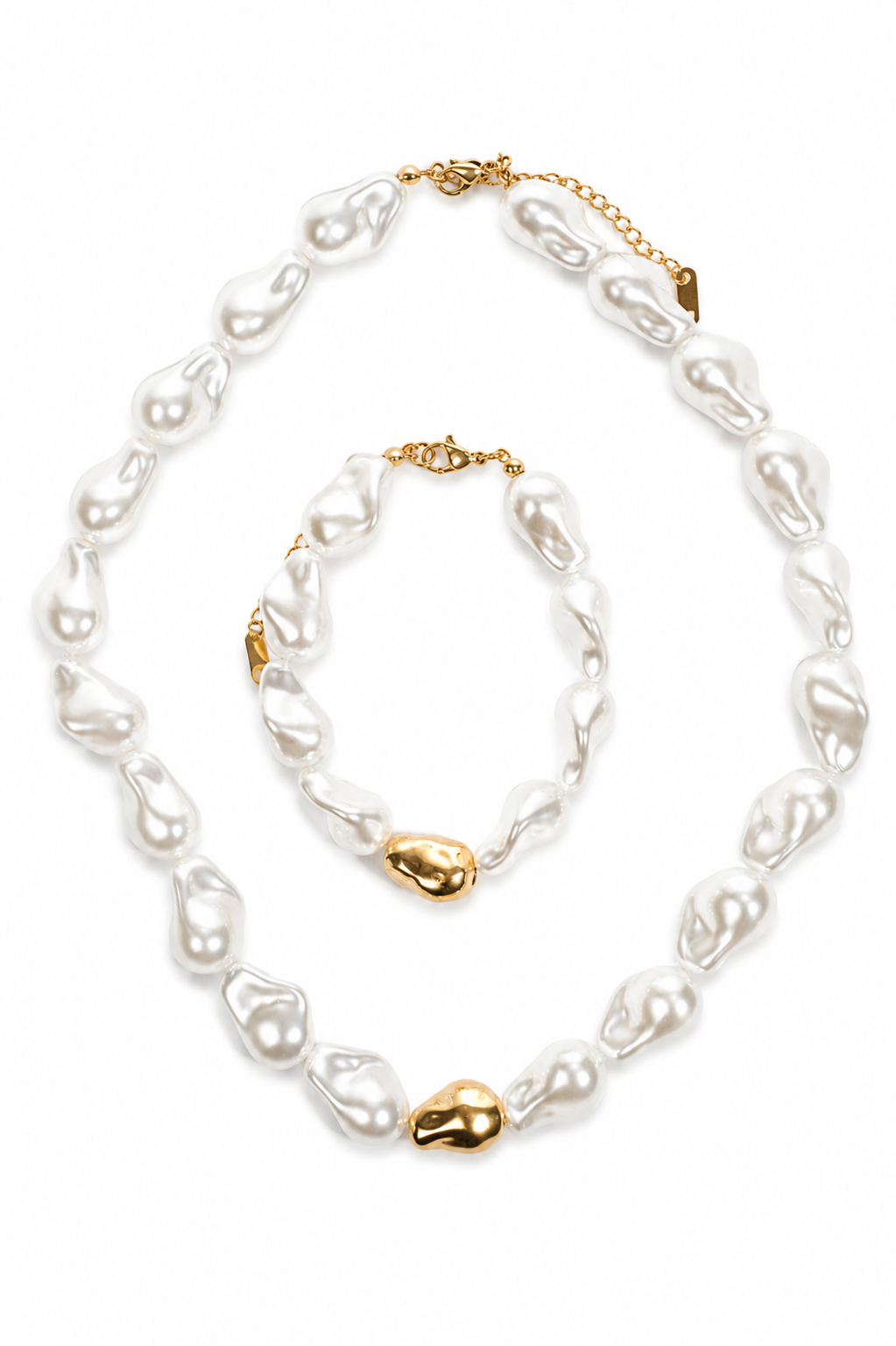 Riviera Stainless Steel Pearl Necklace Anklet Duo