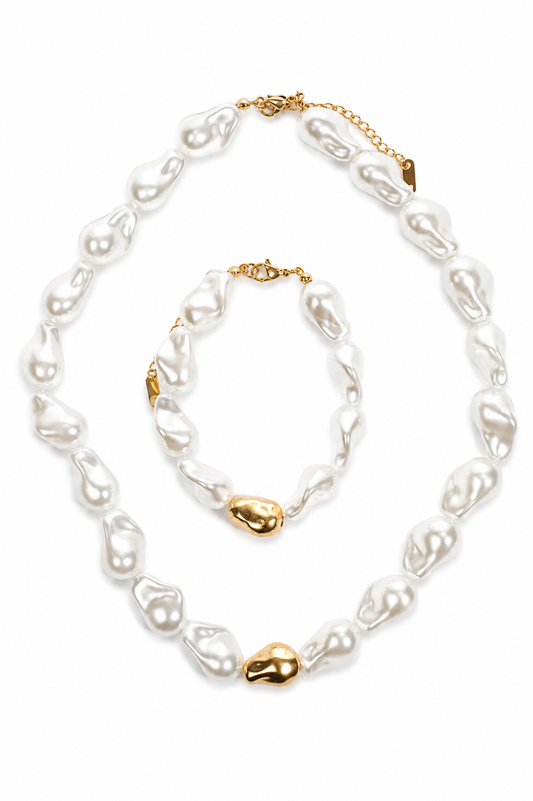 The Riviera 316L Stainless Steel Pearl Necklace and Anklet Duo