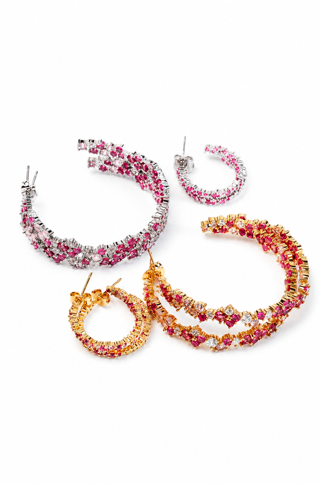 10 Years in Bloom 316L Stainless Steel Pink Crystal Floral Hoops