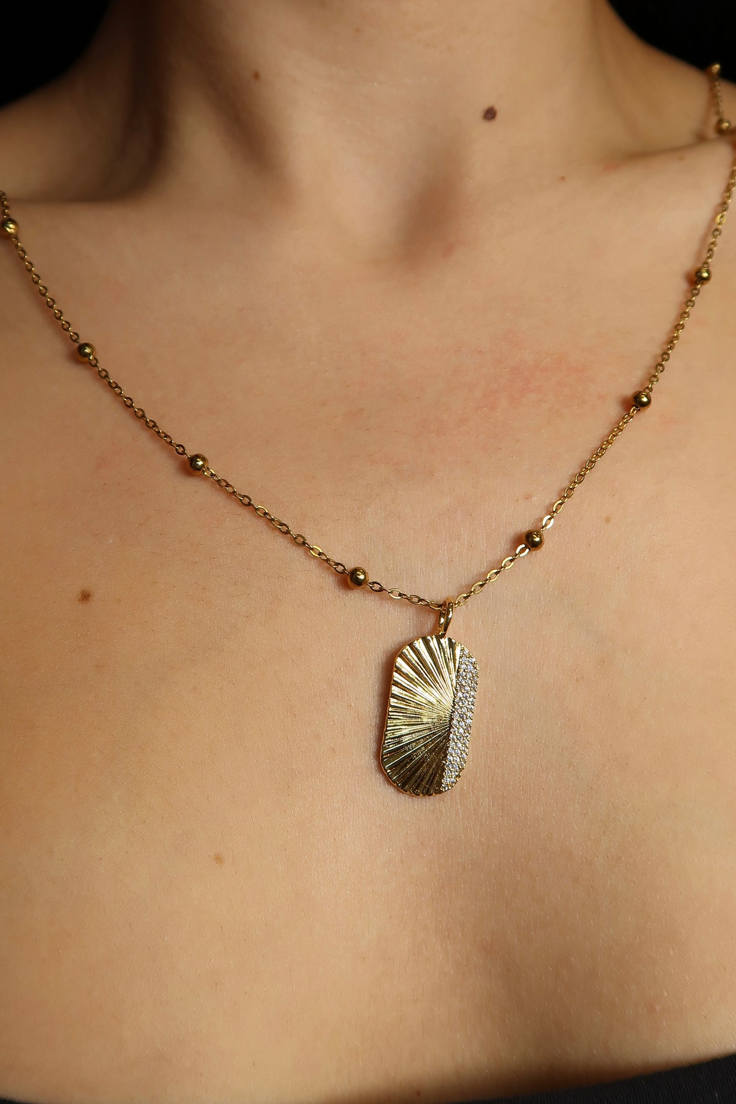 Recess Crystal Dog Tag 316L Stainless Steel Charm