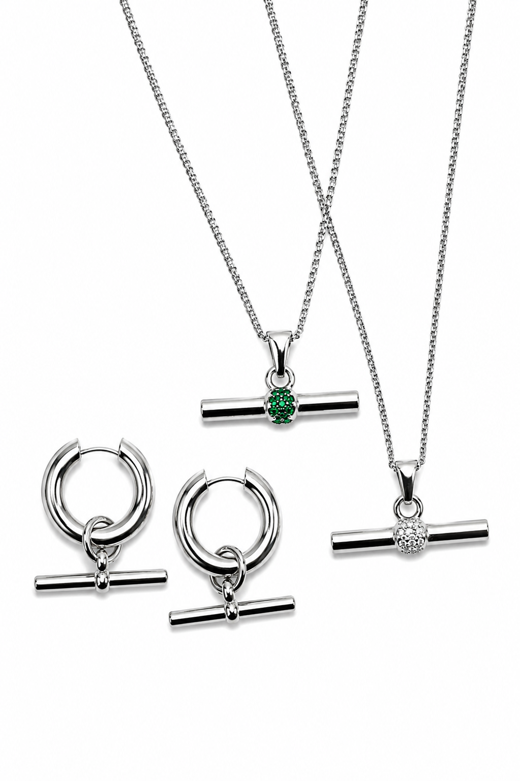 Editor's Pick T-Bar 316L Stainless Steel Necklace + Earrings