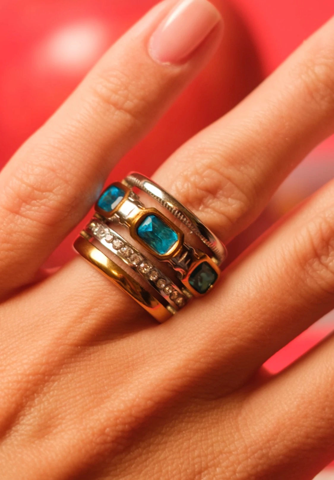 The Chelsea Aquamarine 316L Stainless Steel Multi Band Ring