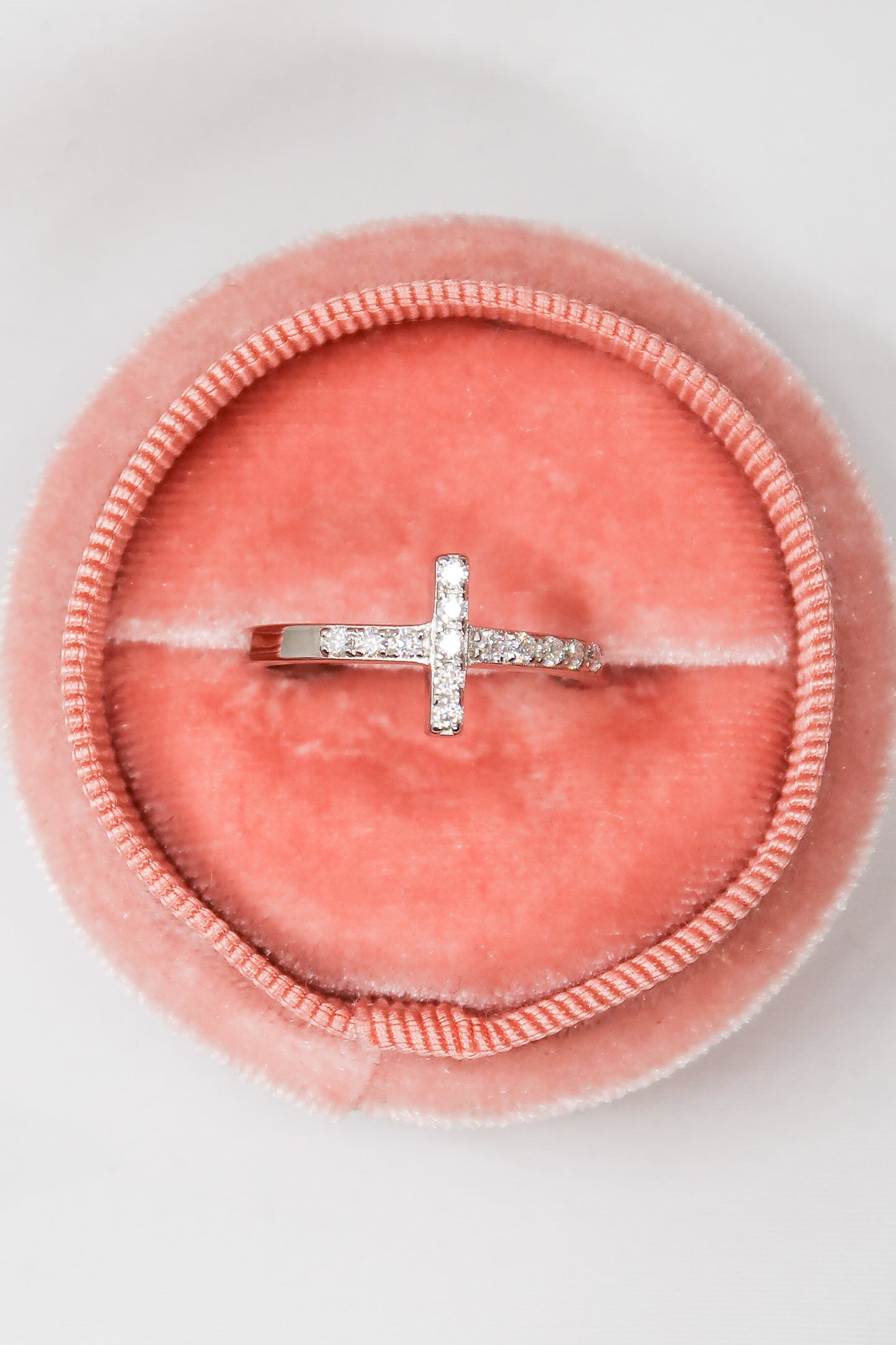 Halo .925 Sterling Silver Crystal Cross Moissanite Ring