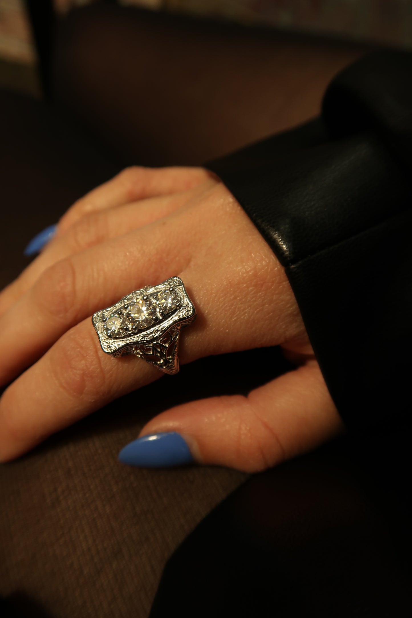 Vintage Treasure .925 Sterling Silver Moissanite RIng