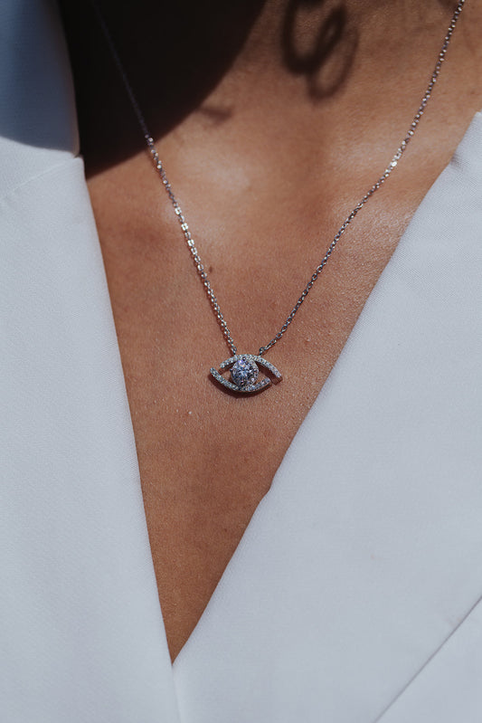 Countess Moissanite Sterling Silver Eye Necklace