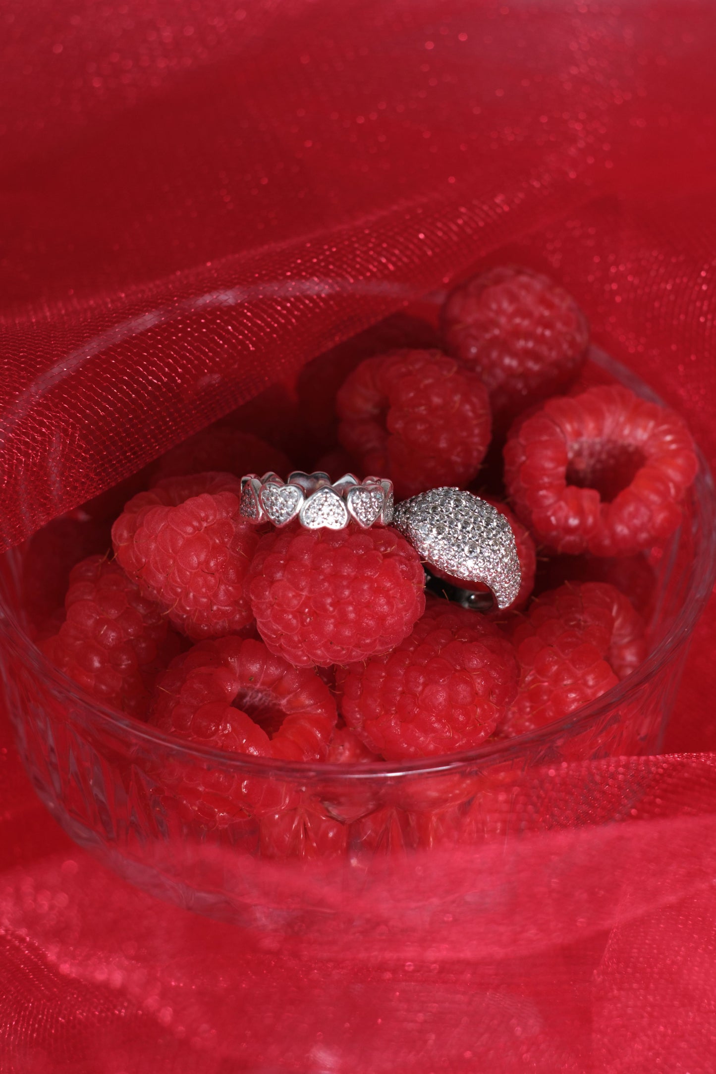 Lovers Only .925 Sterling Silver Pavé Heart Moissanite Band