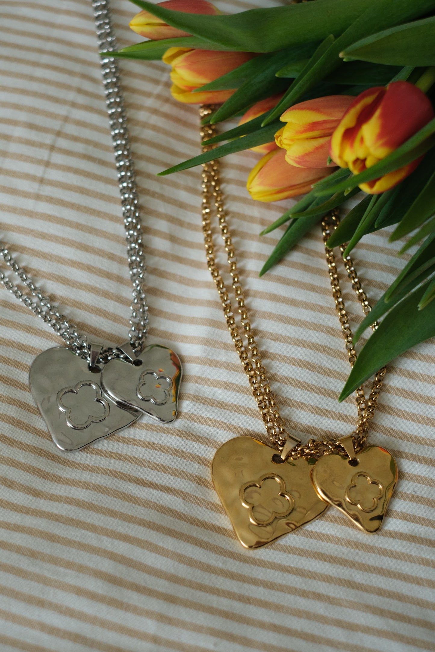 Eternal Affair Double Heart 316L Stainless Steel Statement Necklace