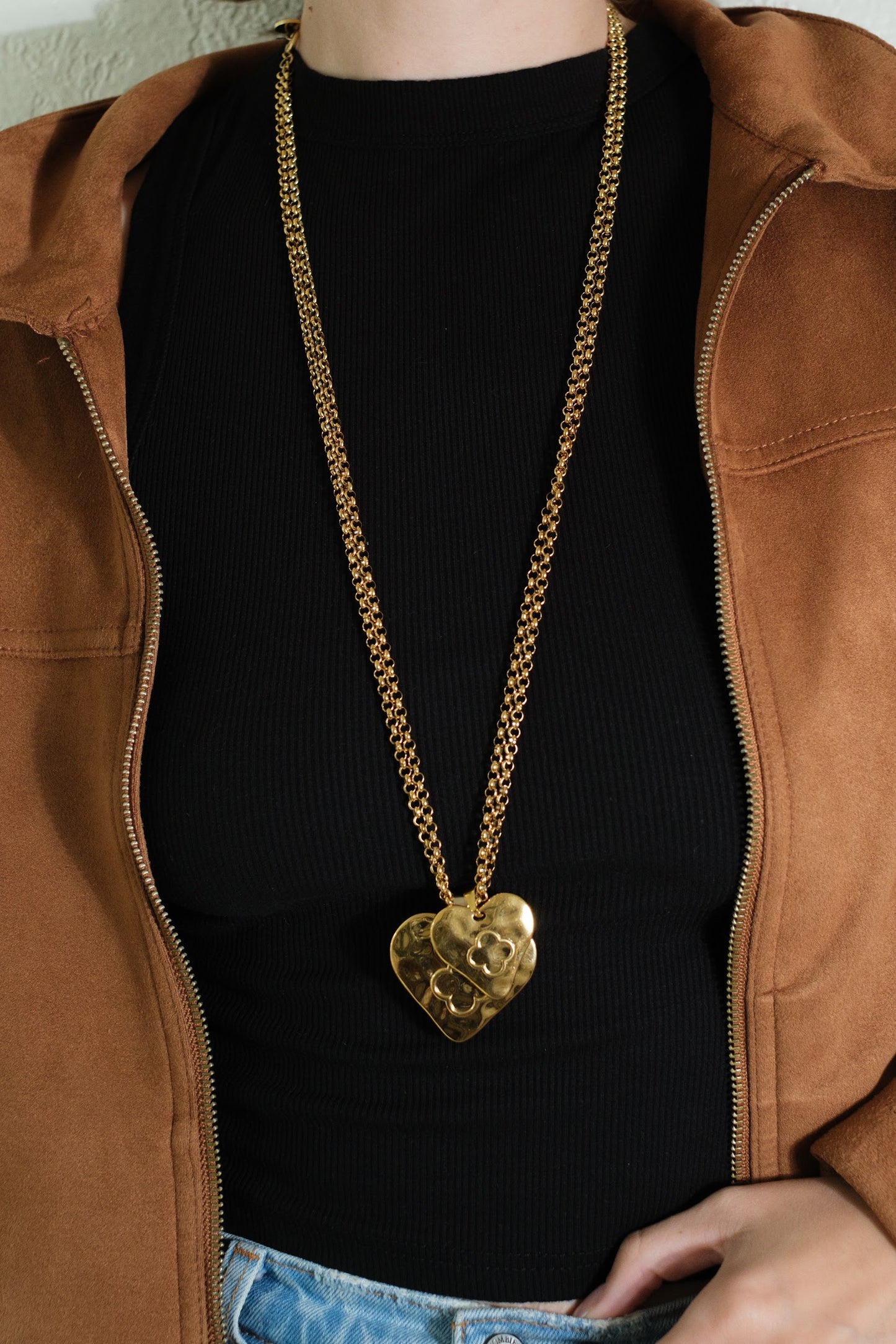 Eternal Affair Double Heart 316L Stainless Steel Statement Necklace