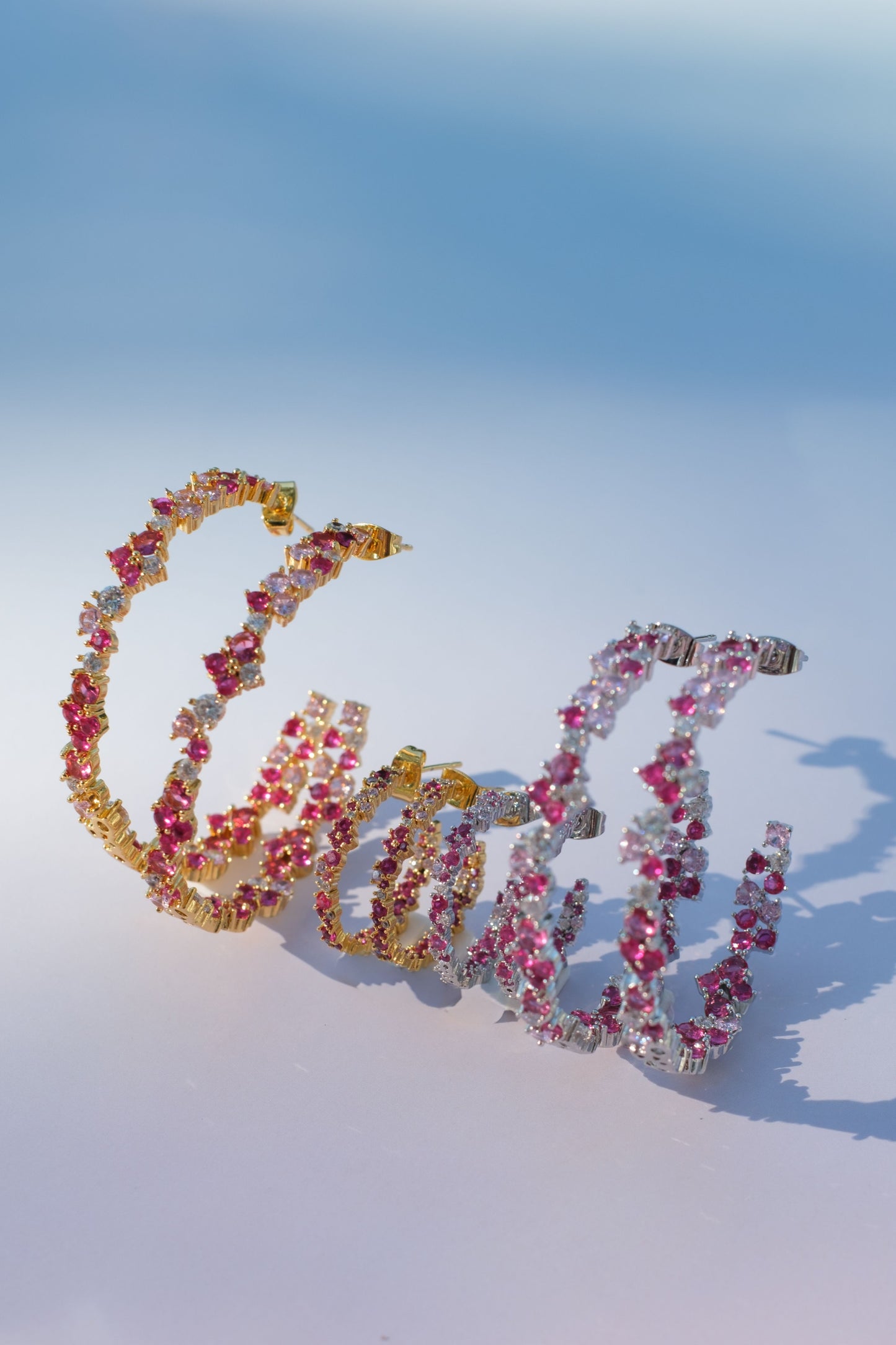 10 Years in Bloom 316L Stainless Steel Pink Crystal Floral Hoops