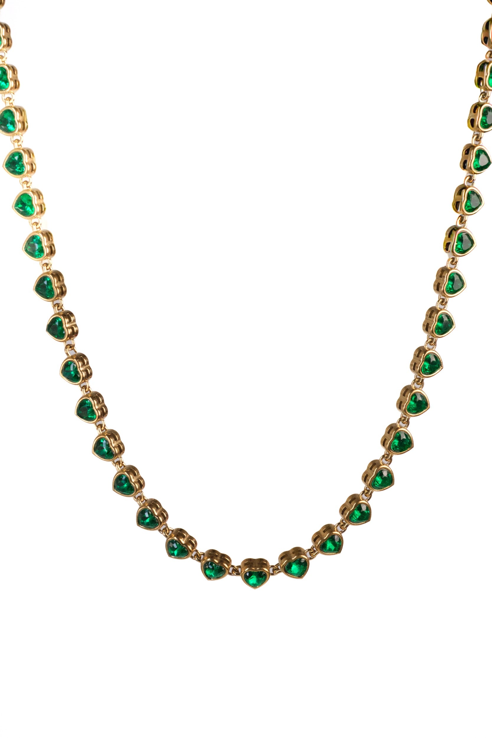 Emerald Crush Tennis Heart Necklace Stainless Steel
