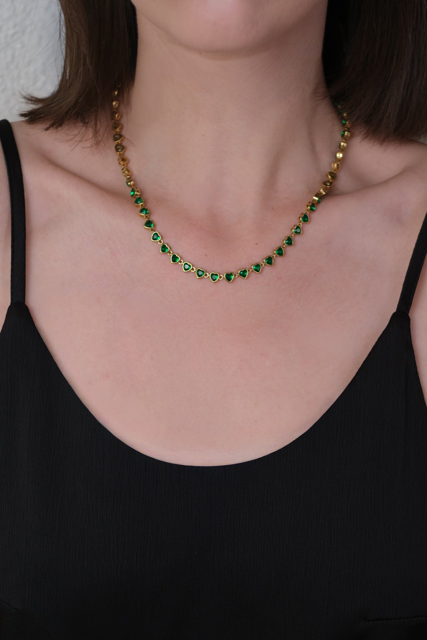 Emerald Crush Tennis Heart Necklace 316L Stainless Steel