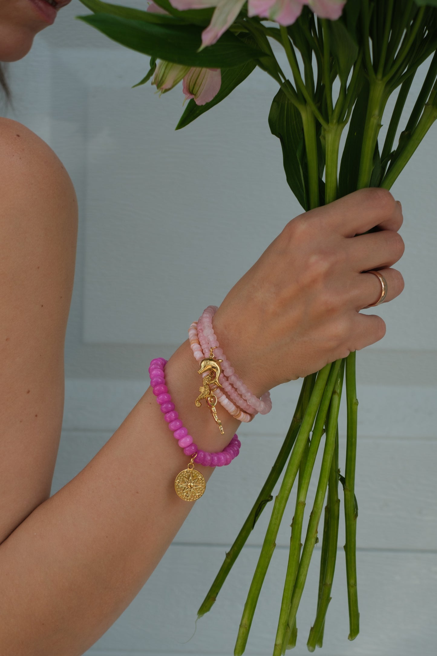 Pink Sands Natural Stone and Swarovski 4 Piece Bracelet Stack