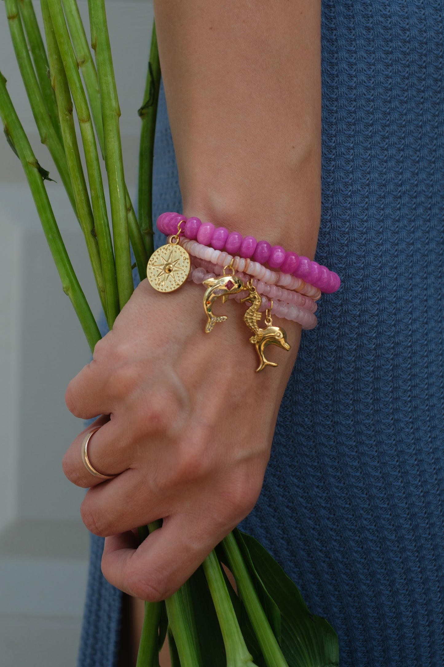 Pink Sands Natural Stone and Swarovski 4 Piece Bracelet Stack