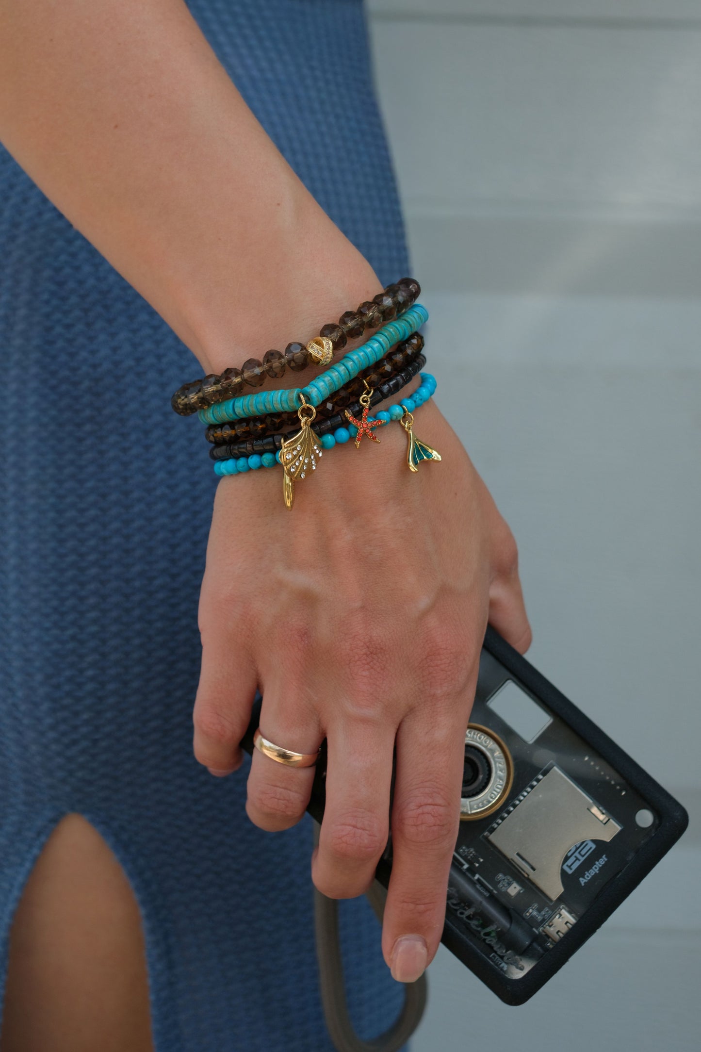 Seabreeze Natural Stone and Swarovski 5 Piece Bracelet Stack