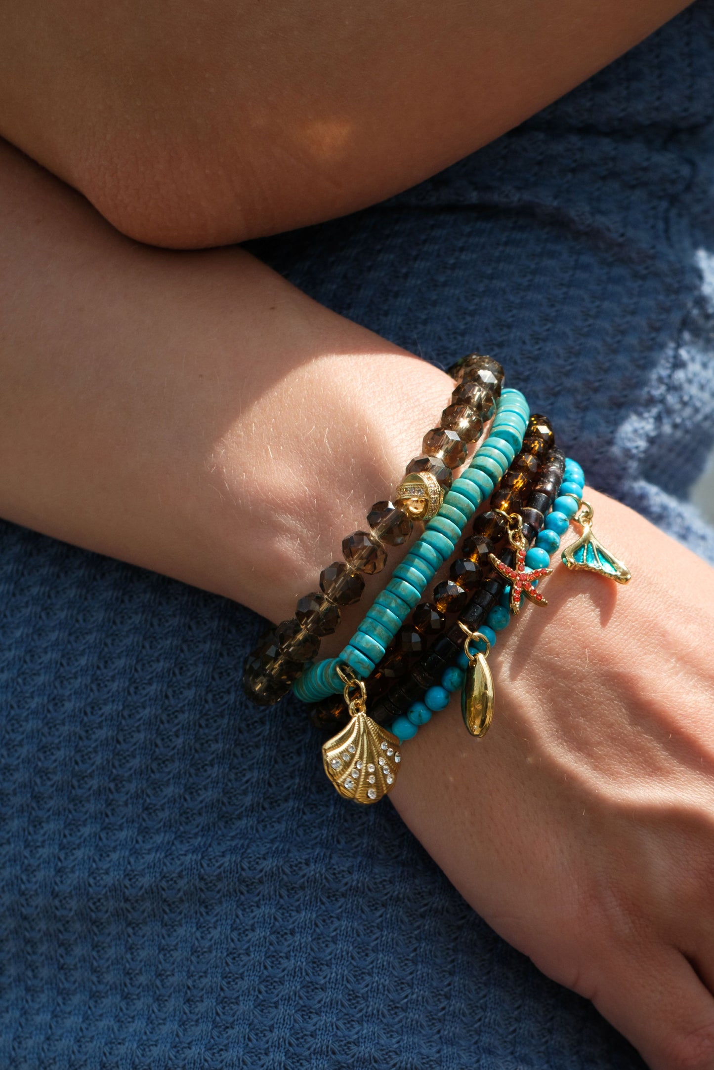 Seabreeze Natural Stone and Swarovski 5 Piece Bracelet Stack