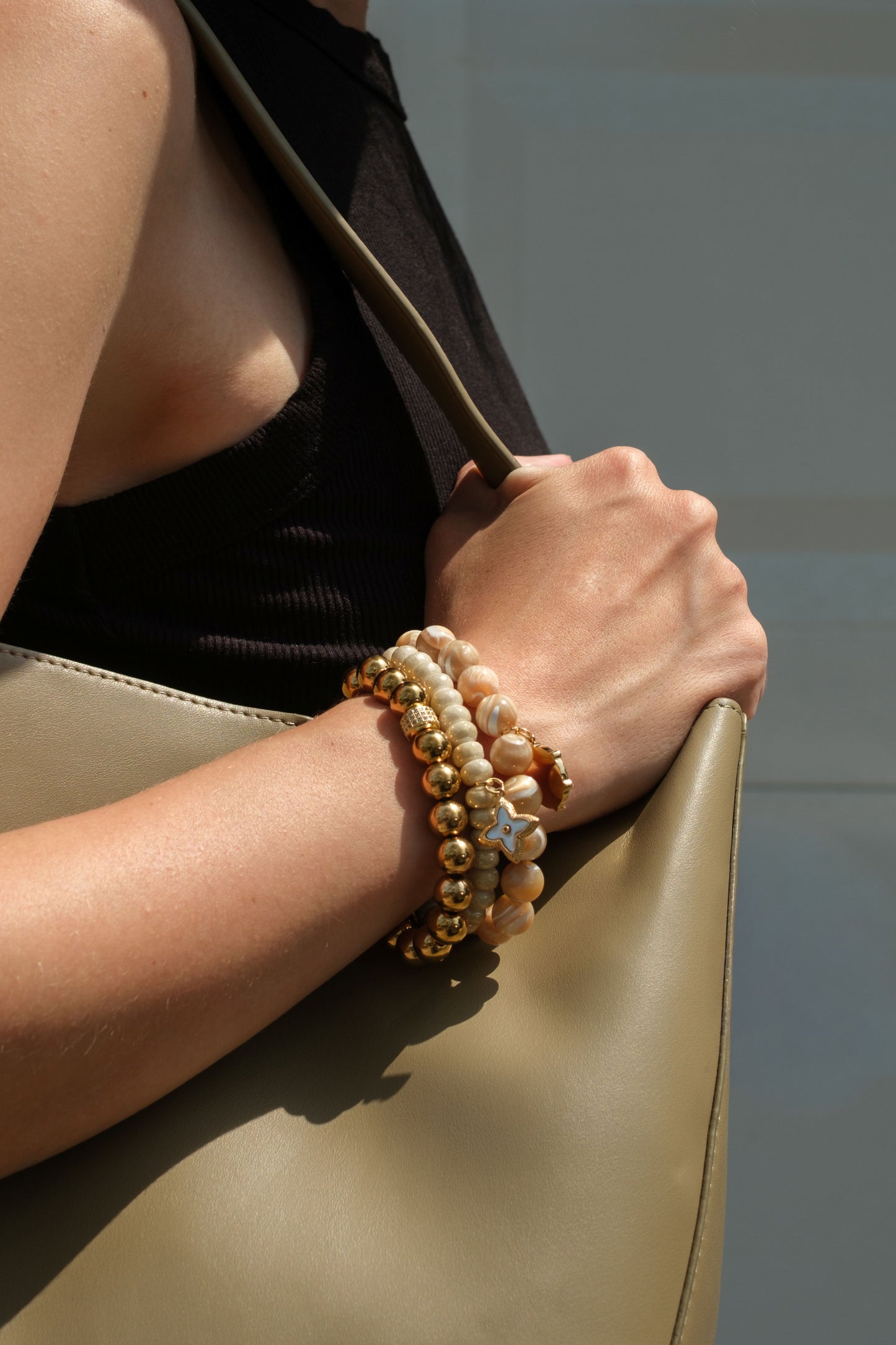 Coastal Latte Natural Stone 3 Piece Bracelet Stack