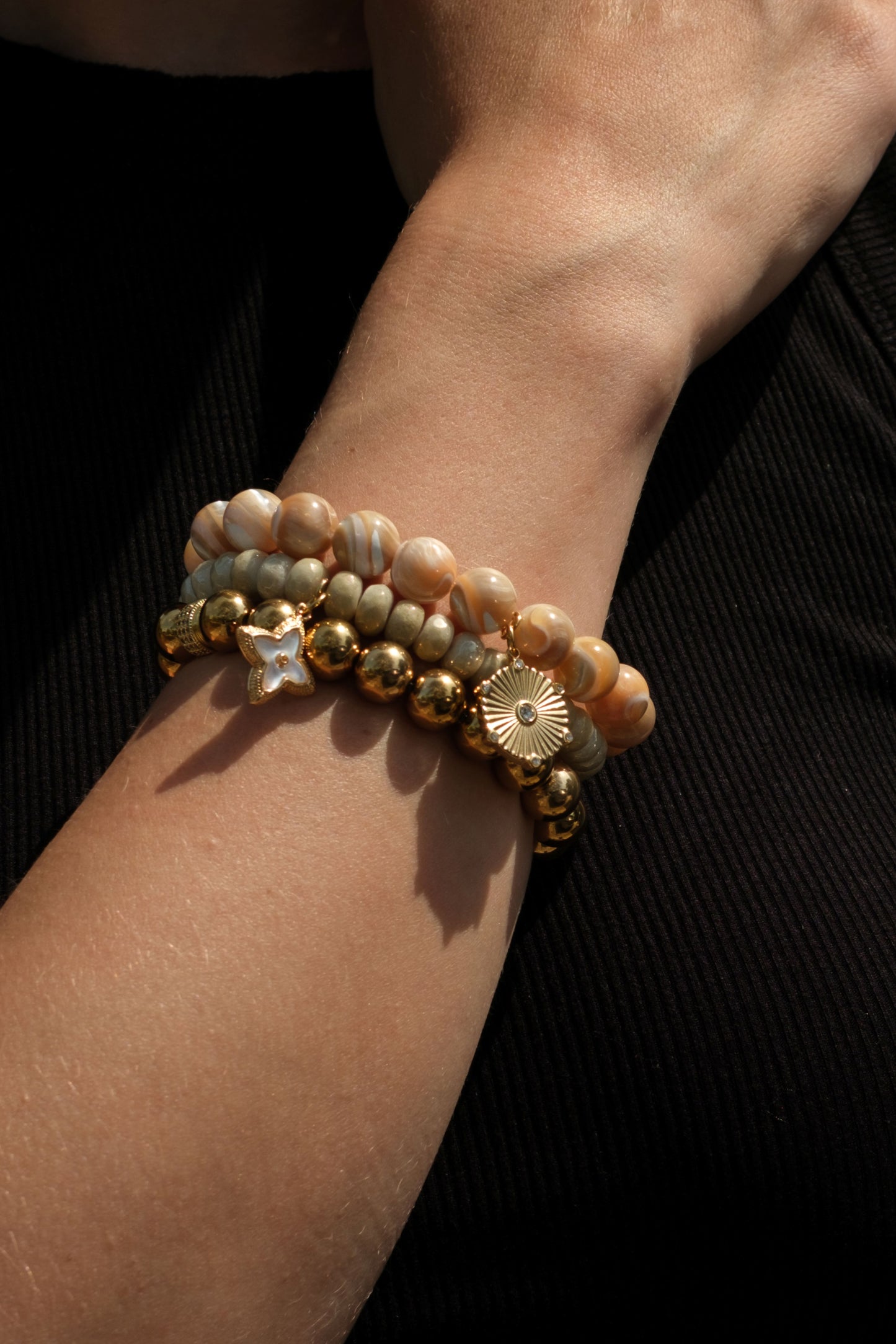 Coastal Latte Natural Stone 3 Piece Bracelet Stack
