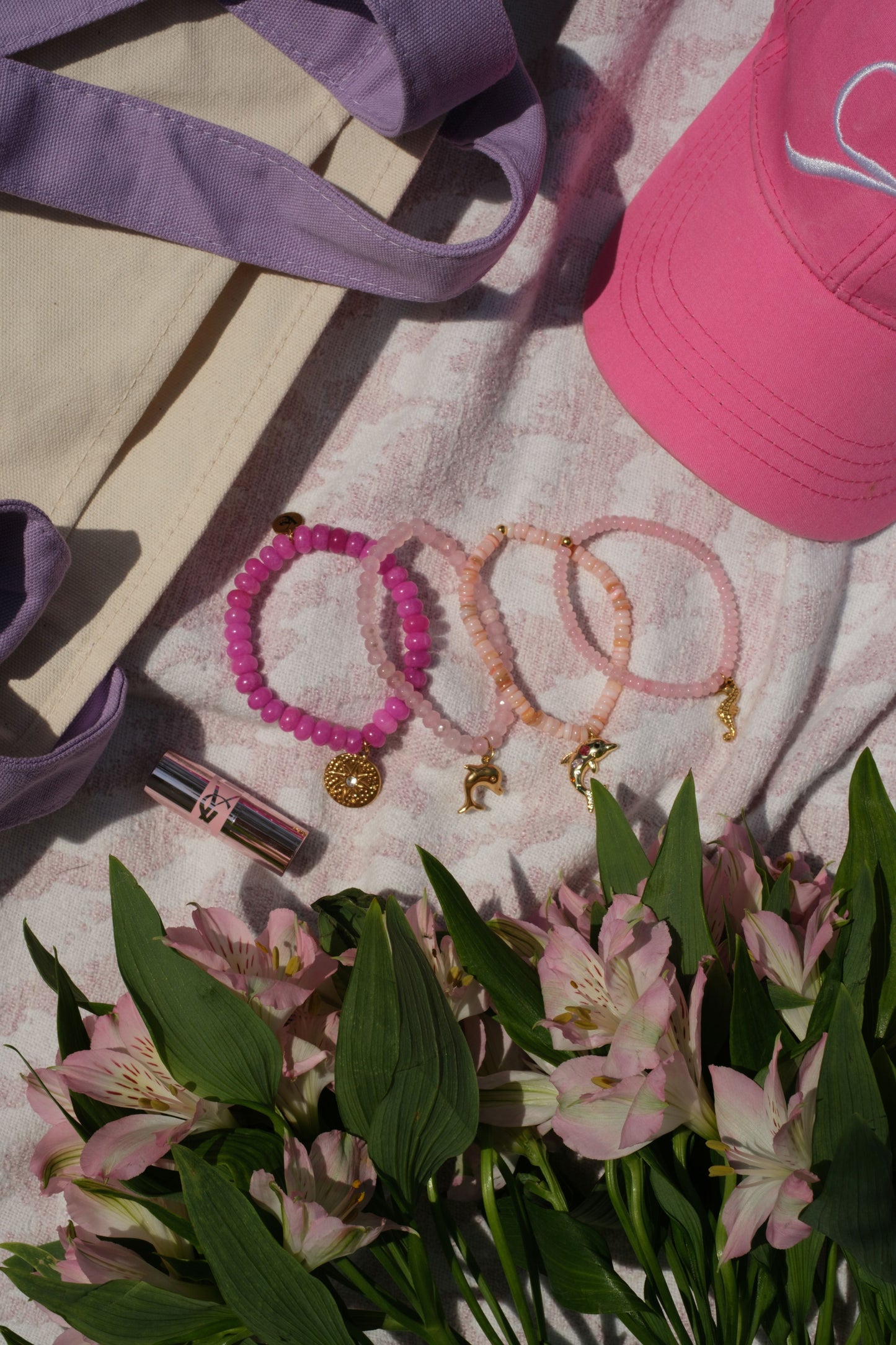 Pink Sands Natural Stone and Swarovski 4 Piece Bracelet Stack