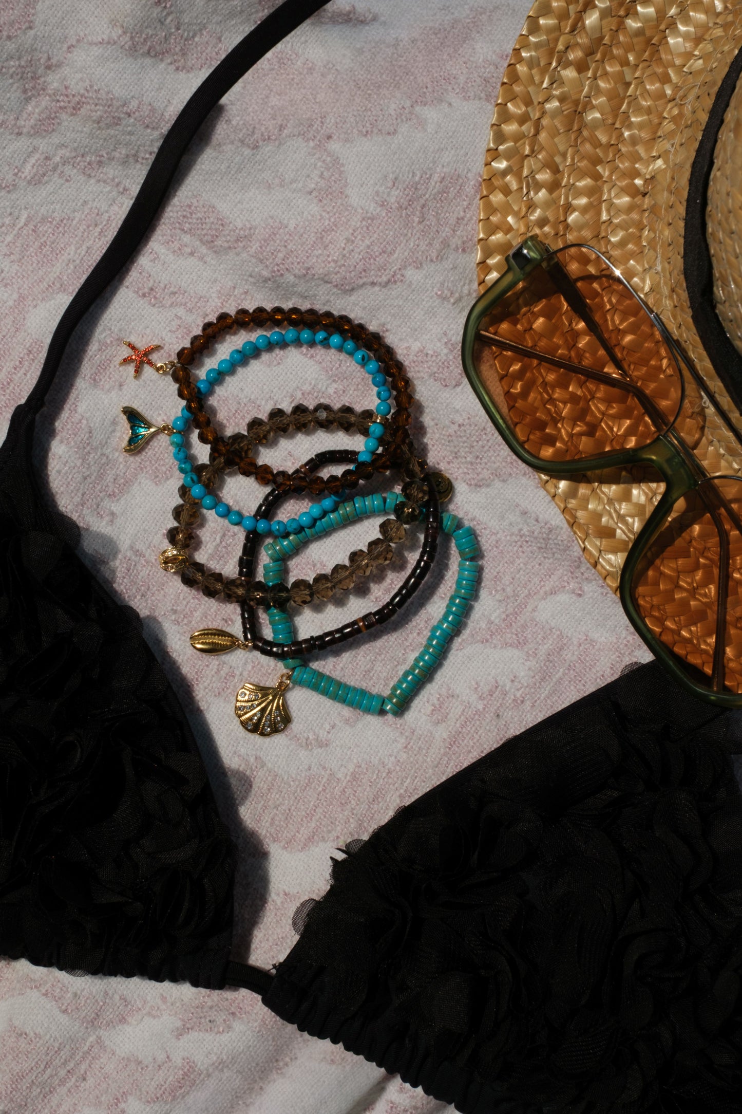 Seabreeze Natural Stone and Swarovski 5 Piece Bracelet Stack