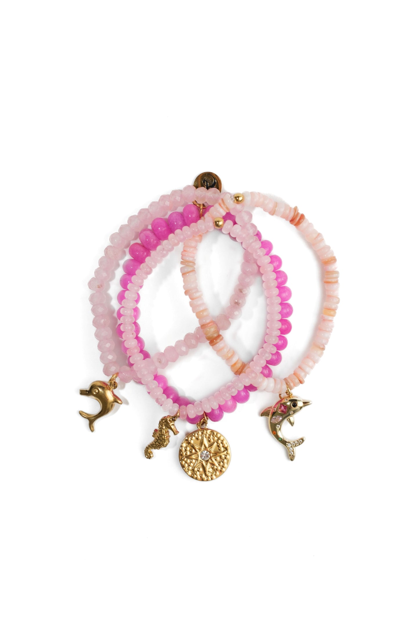 Pink Sands Natural Stone and Swarovski 4 Piece Bracelet Stack