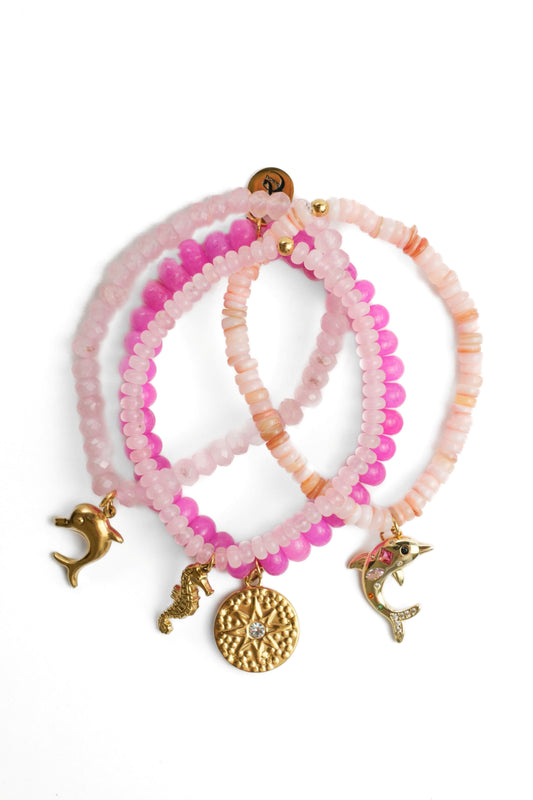 Pink Sands Natural Stone and Swarovski 4 Piece Bracelet Stack