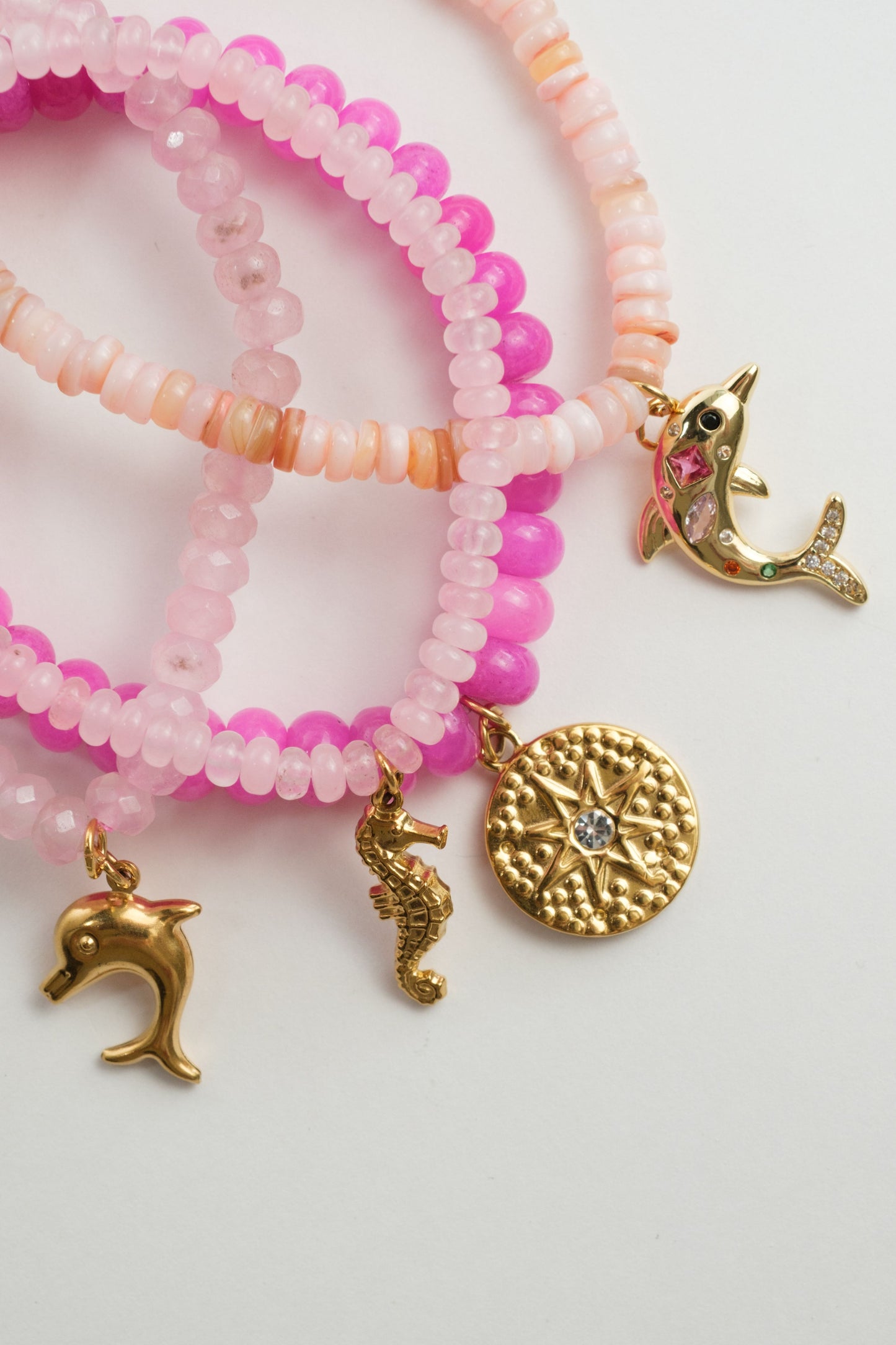 Pink Sands Natural Stone and Swarovski 4 Piece Bracelet Stack